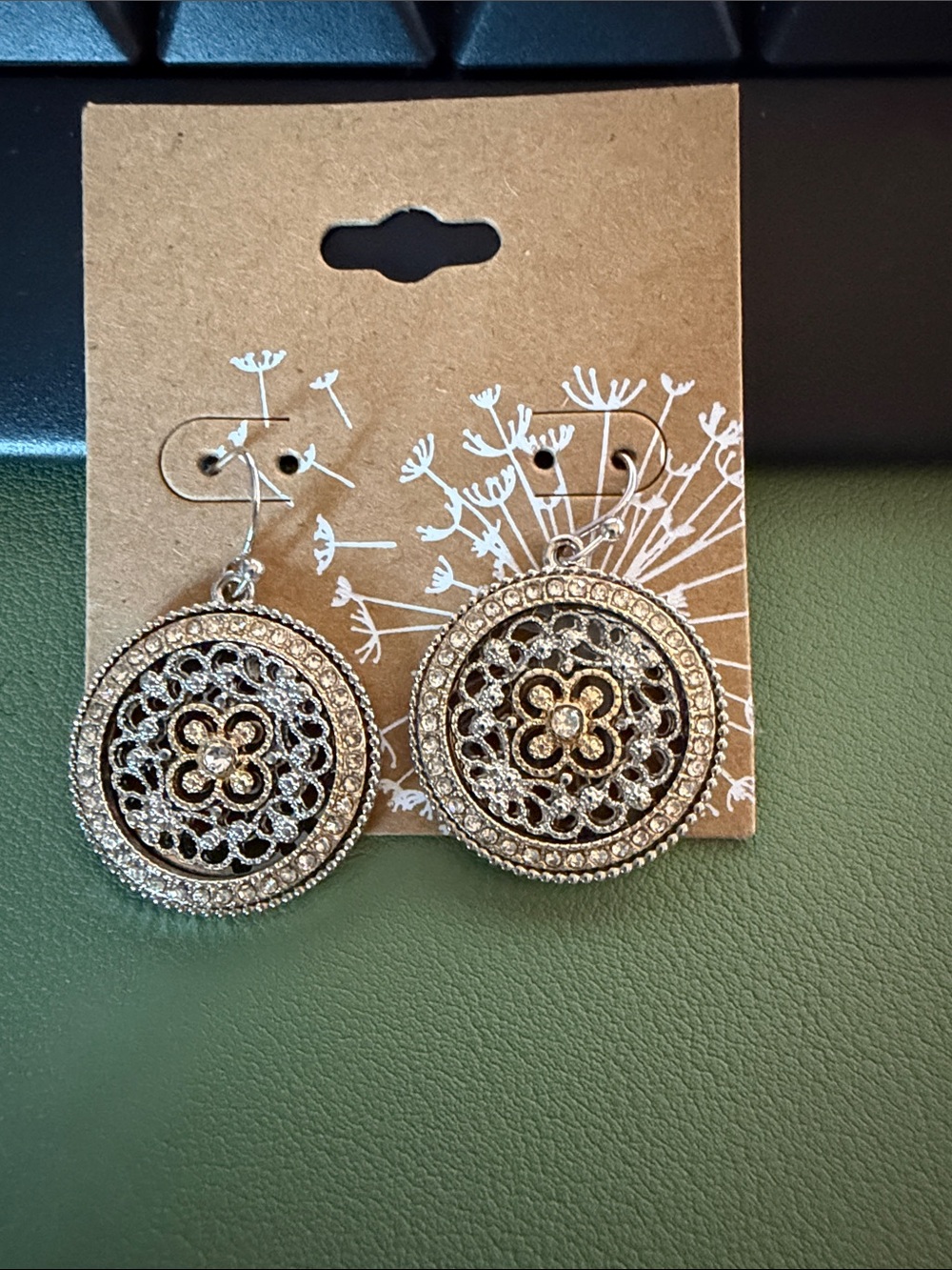 Round Filigree Dangle Earrings in Silver and Gold Tones